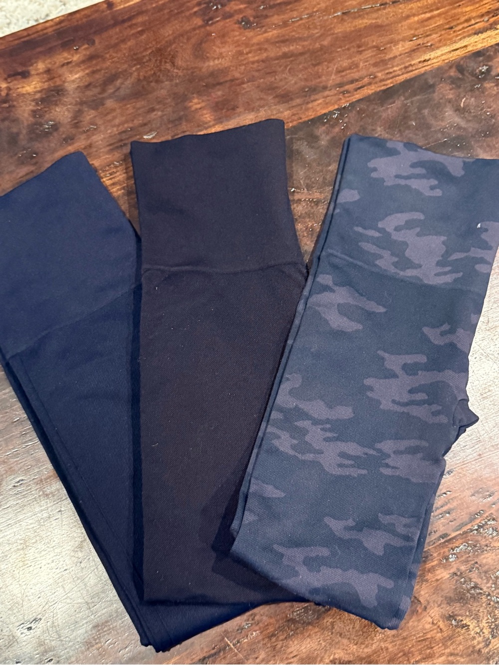 SPANX Women’s Leggings Trio - Black, Navy, Gray Camo